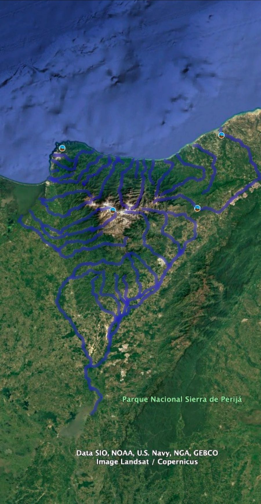 Vista satelital de la Sierra Nevada de Santa Marta